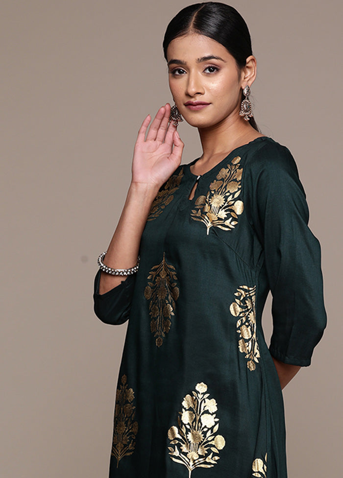 3 Pc Bottle Green Readymade Silk Suit Set