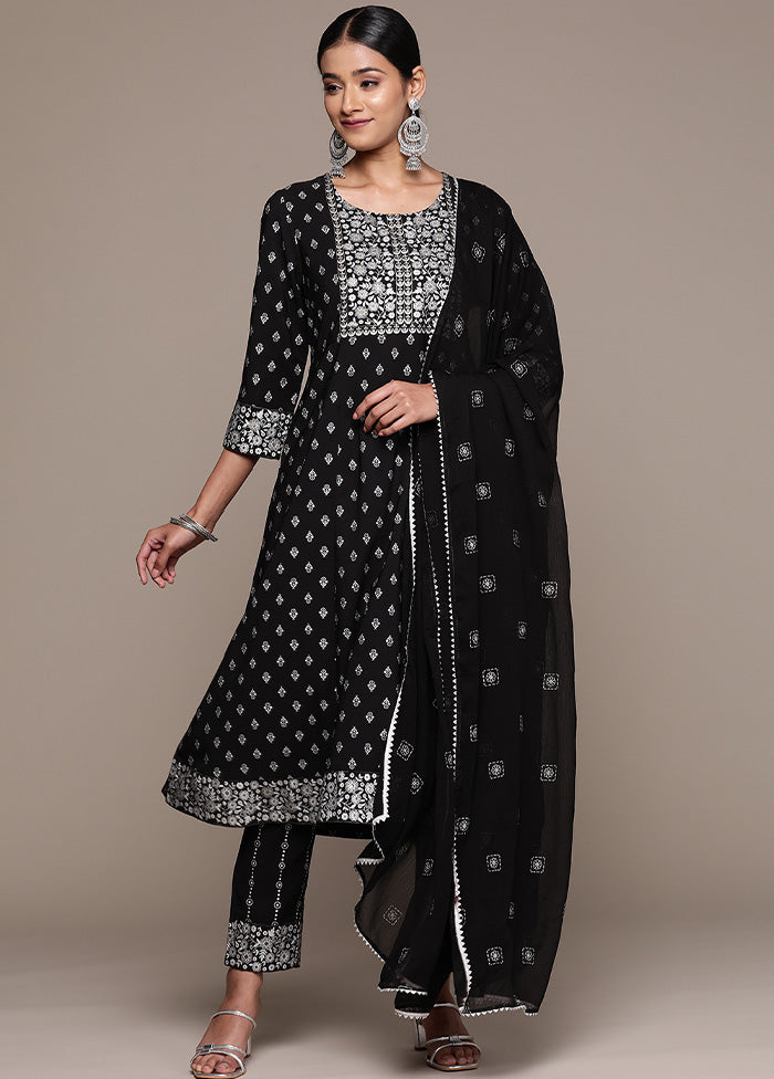 3 Pc Black Readymade Silk Suit Set