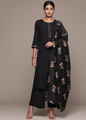 3 Pc Black Readymade Silk Suit Set