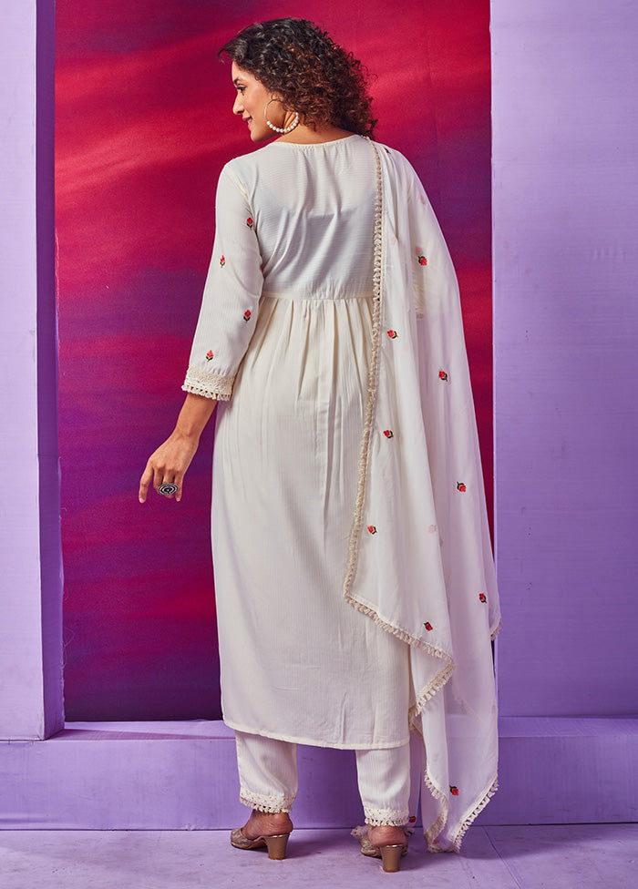 3 Pc Off White Readymade Cotton Suit Set