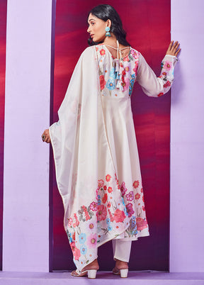 3 Pc White Readymade Silk Suit Set