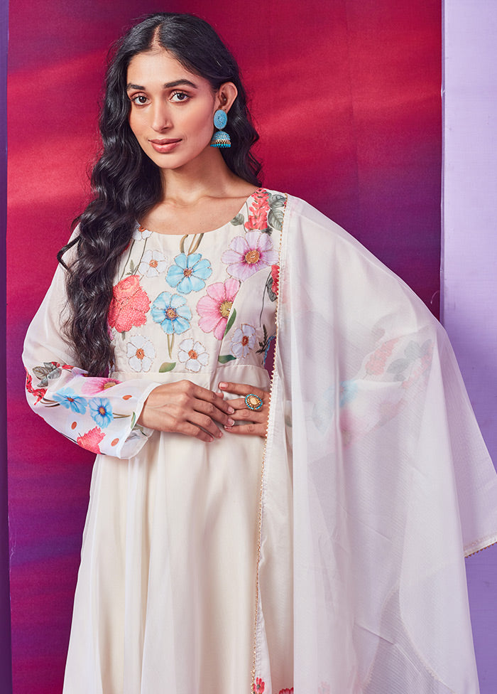 3 Pc White Readymade Silk Suit Set