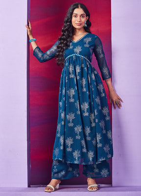 2 Pc Blue Readymade Chiffon Kurti Set