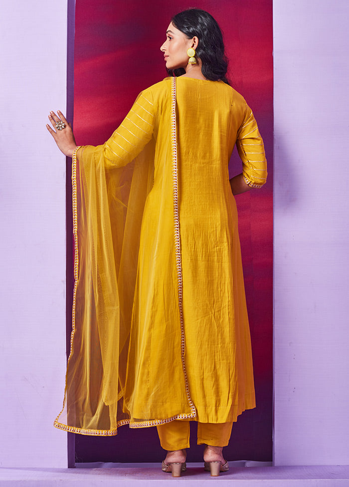 3 Pc Mustard Readymade Silk Suit Set