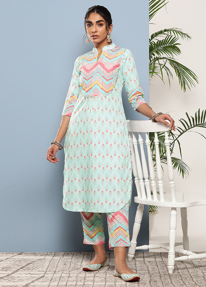 2 Pc Sky Blue Readymade Silk Kurti Set