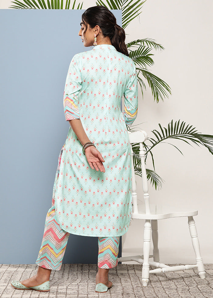 2 Pc Sky Blue Readymade Silk Kurti Set