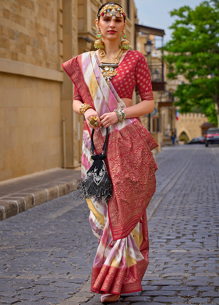 Red Dupion Silk Saree With Blouse Piece