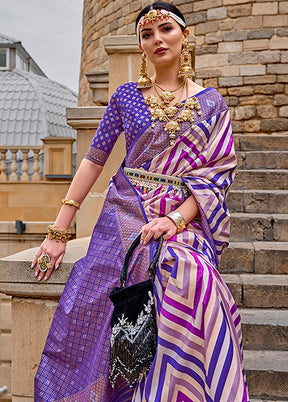 Purple Dupion Silk Saree With Blouse Piece