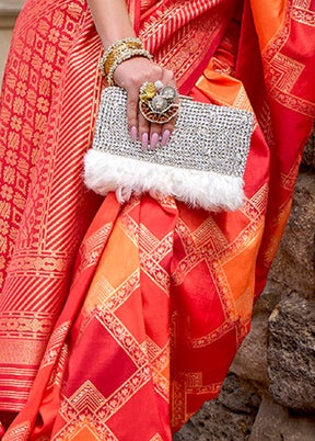 Red Dupion Silk Saree With Blouse Piece