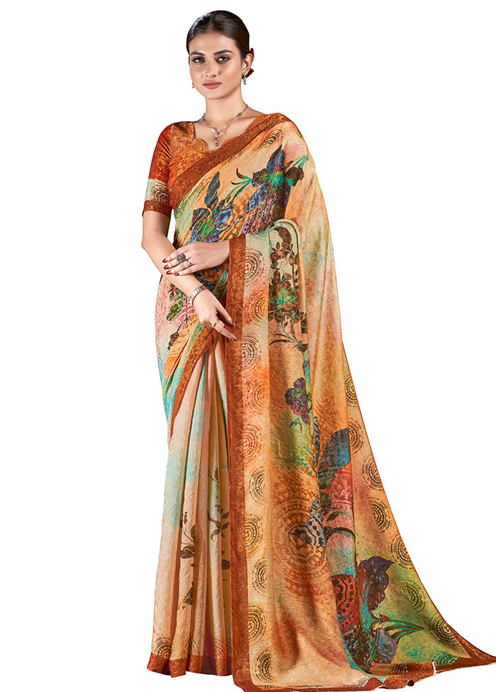 Orange Dupion Silk Saree With Blouse Piece