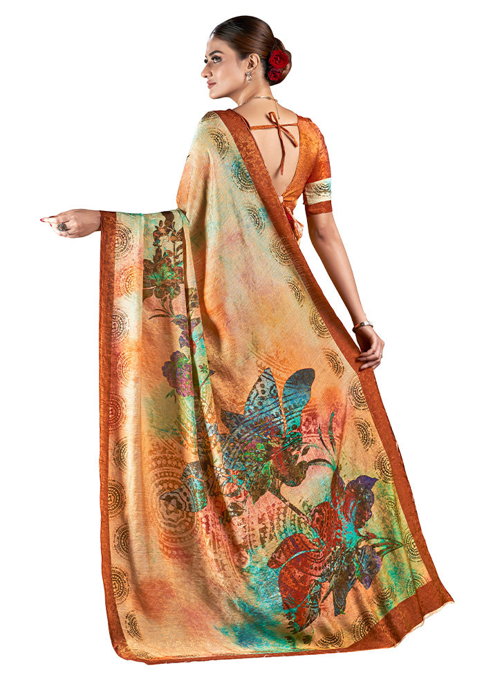 Orange Dupion Silk Saree With Blouse Piece