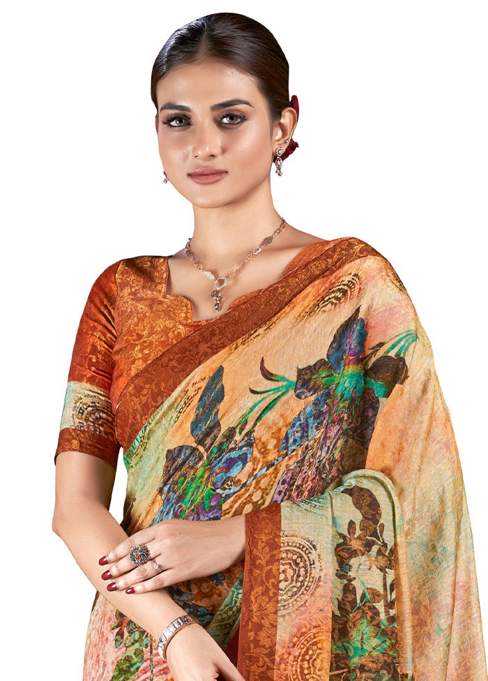 Orange Dupion Silk Saree With Blouse Piece