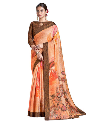 Orange Dupion Silk Saree With Blouse Piece