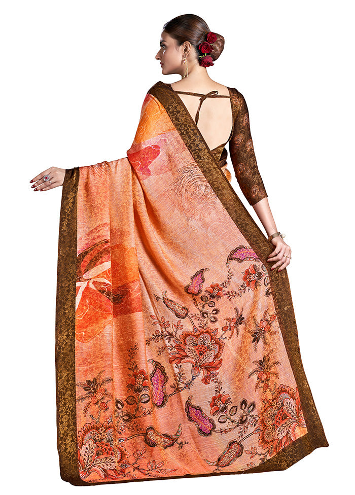 Orange Dupion Silk Saree With Blouse Piece