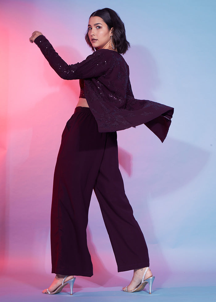 3 Pc Purple Readymade Georgette Suit Set
