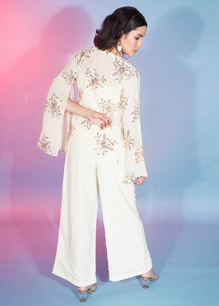 3 Pc Off White Readymade Georgette Suit Set