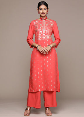 2 Pc Pink Readymade Rayon Kurti Set