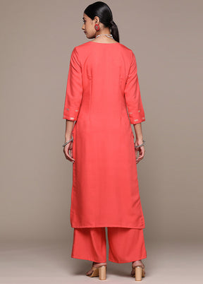 2 Pc Pink Readymade Rayon Kurti Set