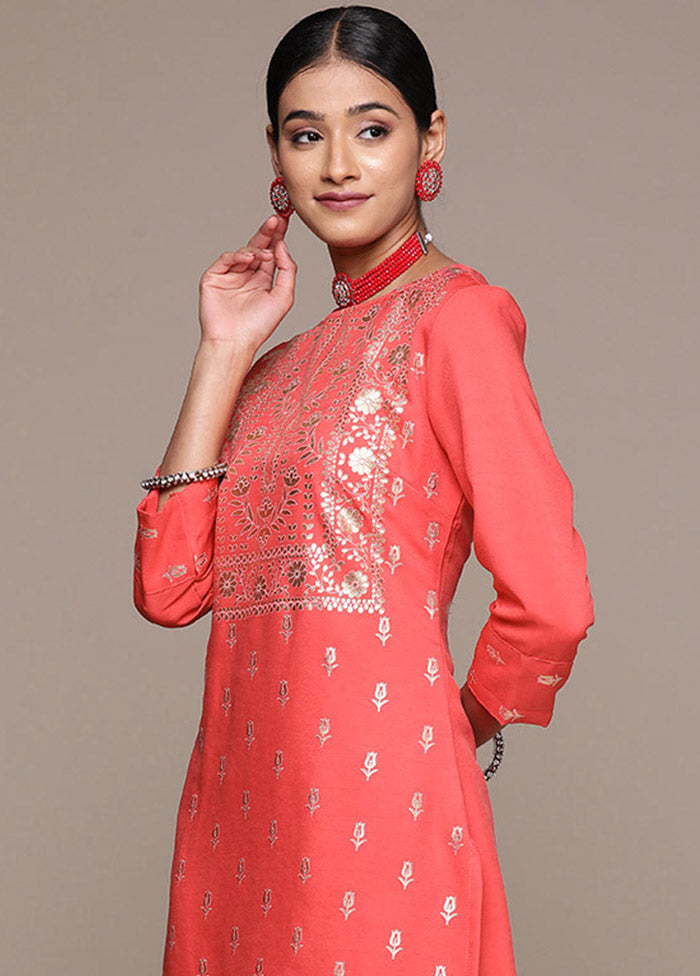 2 Pc Pink Readymade Rayon Kurti Set