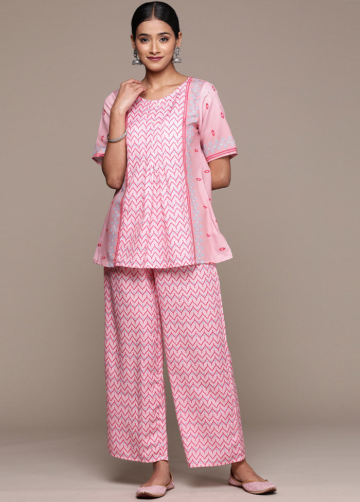 2 Pc Pink Readymade Rayon Kurti Set