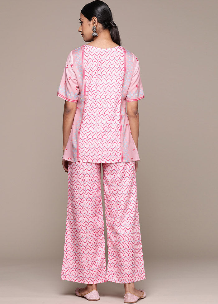 2 Pc Pink Readymade Rayon Kurti Set