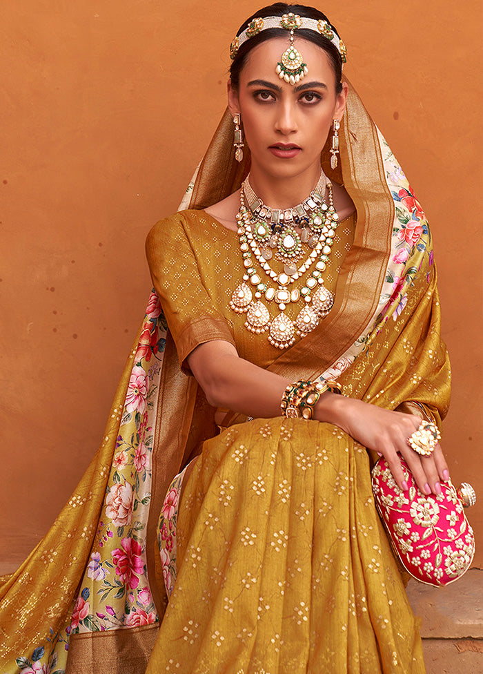 Yellow Dupion Silk Saree With Blouse Piece