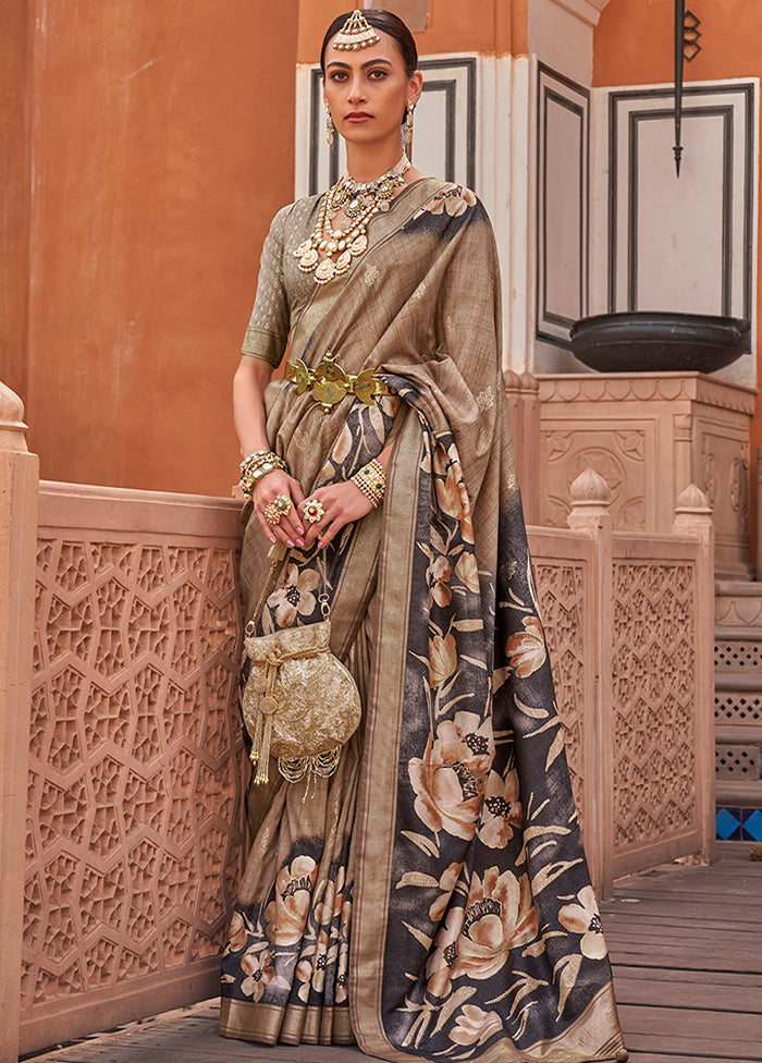 Brown Dupion Silk Saree With Blouse Piece