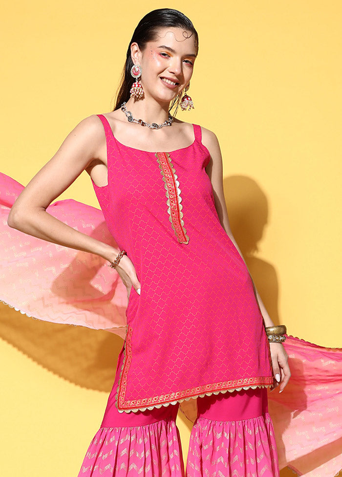 3 Pc Pink Readymade Silk Suit Set