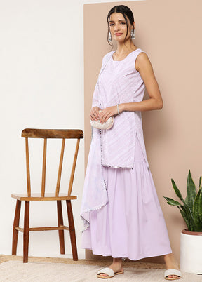 3 Pc Lavender Readymade Silk Suit Set