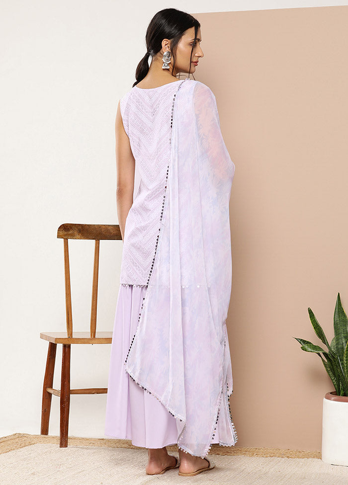 3 Pc Lavender Readymade Silk Suit Set