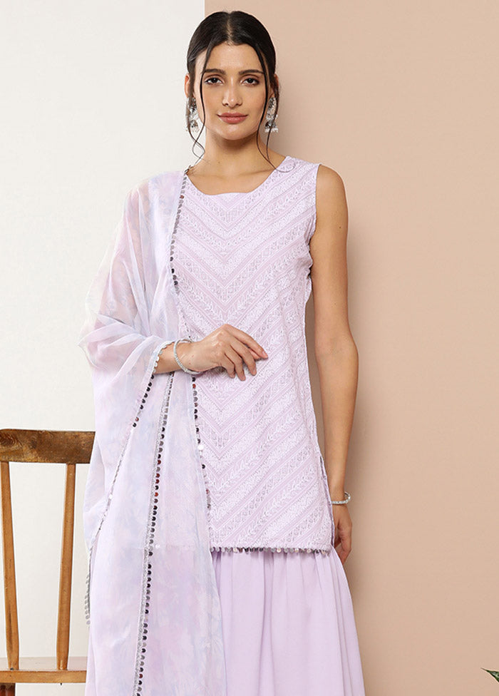 3 Pc Lavender Readymade Silk Suit Set