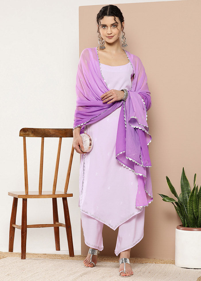 3 Pc Lavender Readymade Silk Suit Set