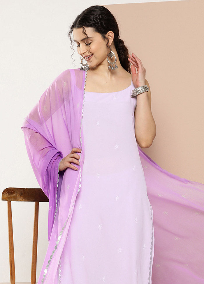 3 Pc Lavender Readymade Silk Suit Set