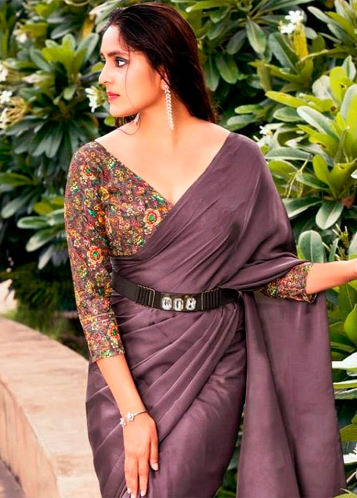 Purple Dupion Silk Saree With Blouse Piece