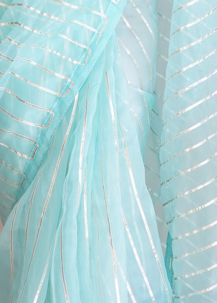 Sky Blue Organza Saree With Blouse Piece