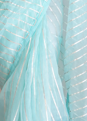 Sky Blue Organza Saree With Blouse Piece