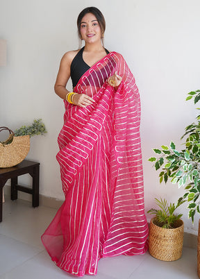 Pink Organza Saree With Blouse Piece