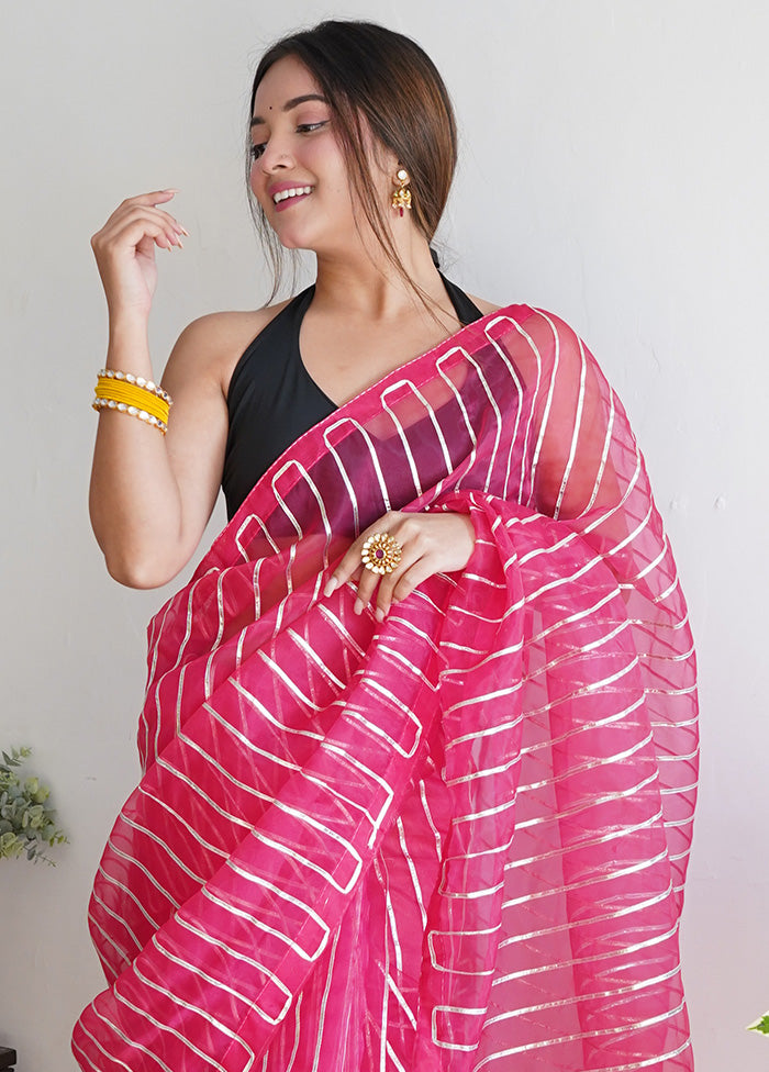 Pink Organza Saree With Blouse Piece