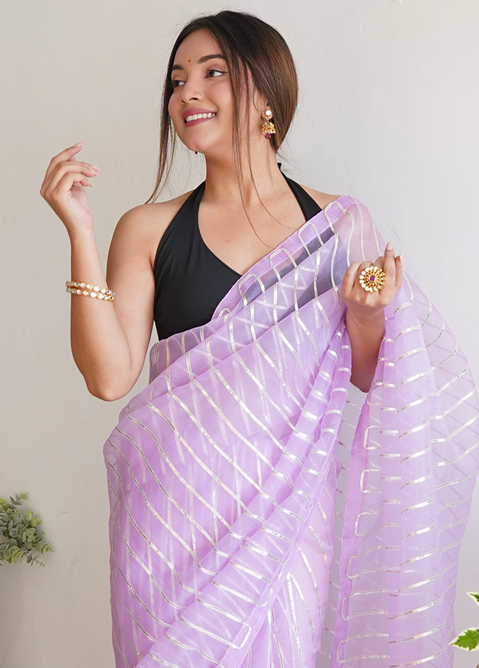 Voilet Organza Saree With Blouse Piece