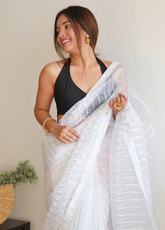 Off White Organza Saree With Blouse Piece