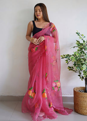 Pink Organza Saree With Blouse Piece