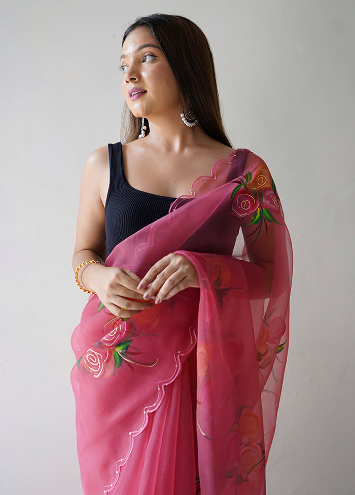 Pink Organza Saree With Blouse Piece