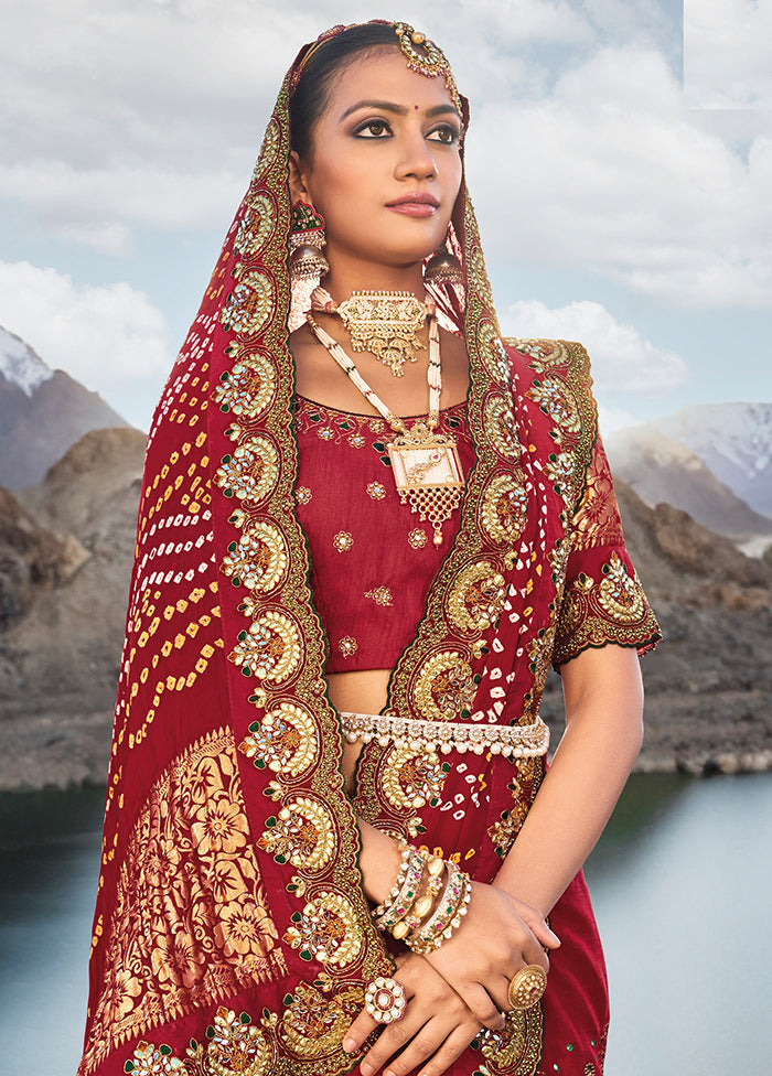 Maroon Silk Saree With Blouse Piece