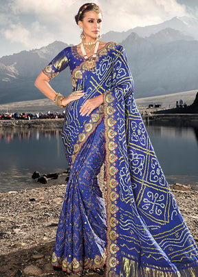 Blue Silk Saree With Blouse Piece