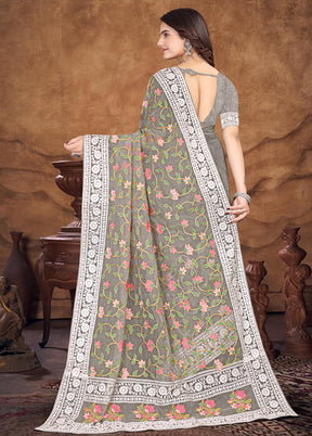 Grey Organza Saree With Blouse Piece