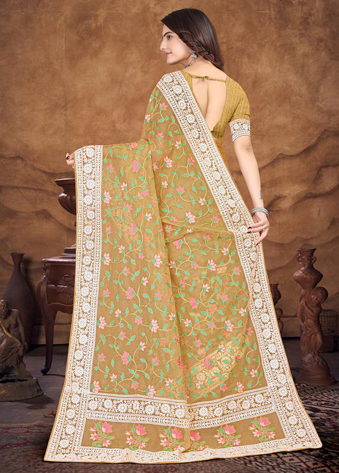 Mustard Organza Saree With Blouse Piece