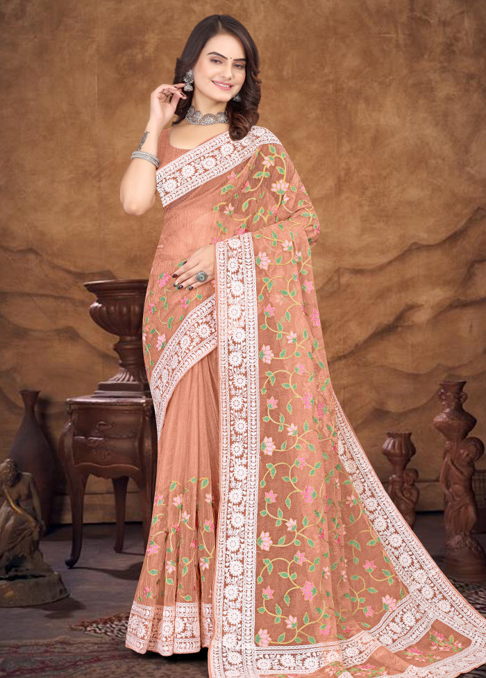 Peach Organza Saree With Blouse Piece