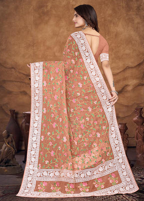 Peach Organza Saree With Blouse Piece