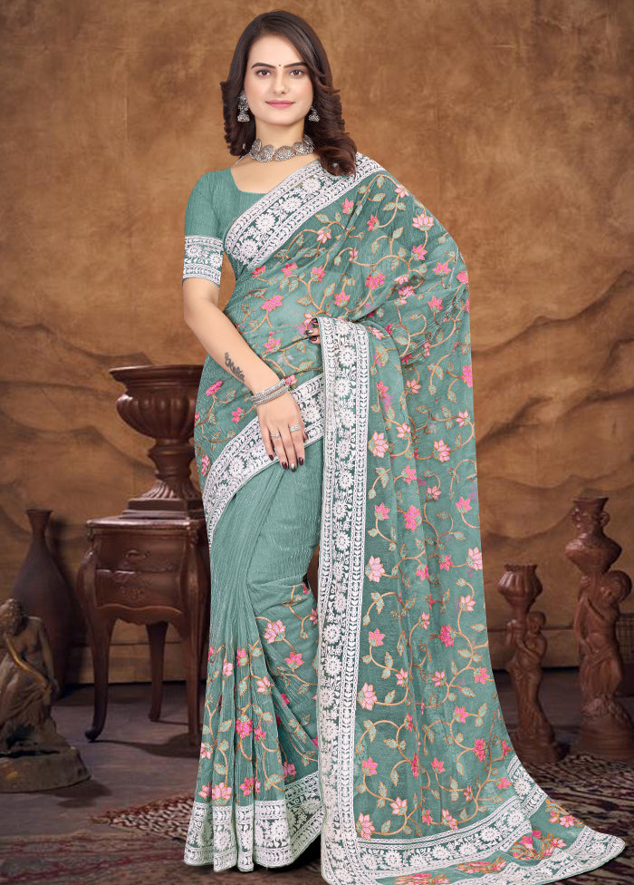 Green Organza Saree With Blouse Piece