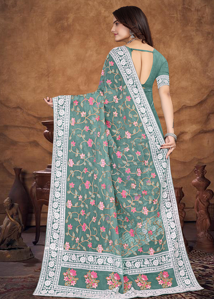 Green Organza Saree With Blouse Piece